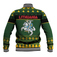 Lithuania Christmas Baseball Jacket Coat Of Arms Linksmu Kaledu - Wonder Print Shop