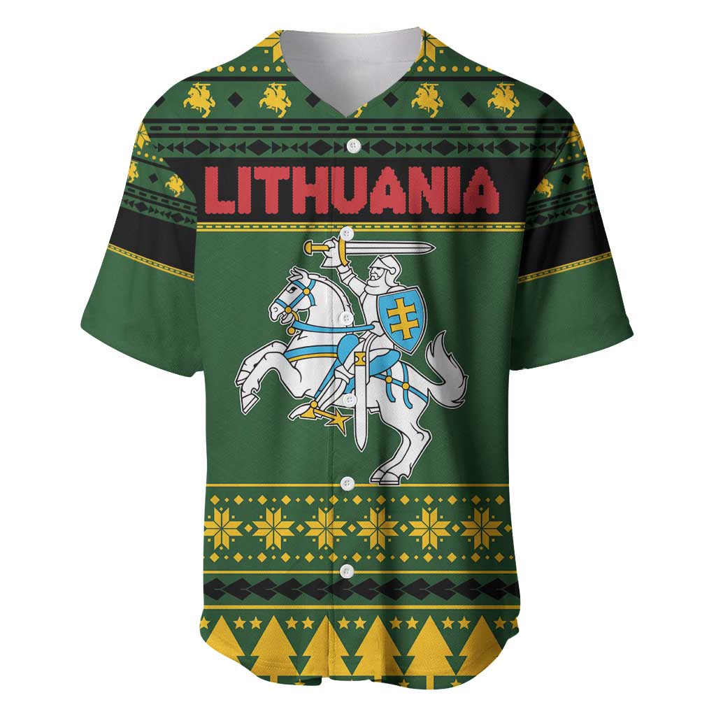 Lithuania Christmas Baseball Jersey Coat Of Arms Linksmu Kaledu - Wonder Print Shop