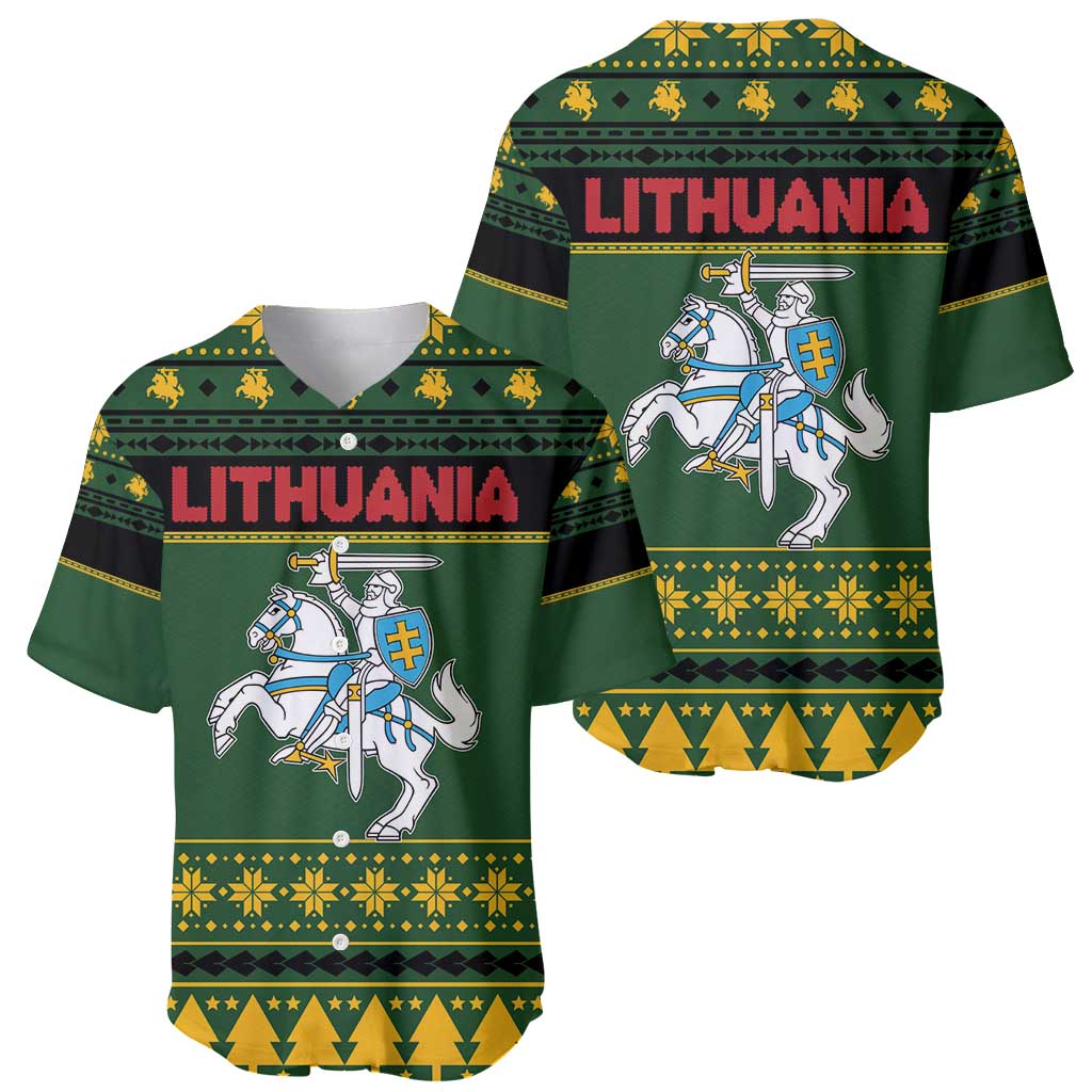 Lithuania Christmas Baseball Jersey Coat Of Arms Linksmu Kaledu - Wonder Print Shop