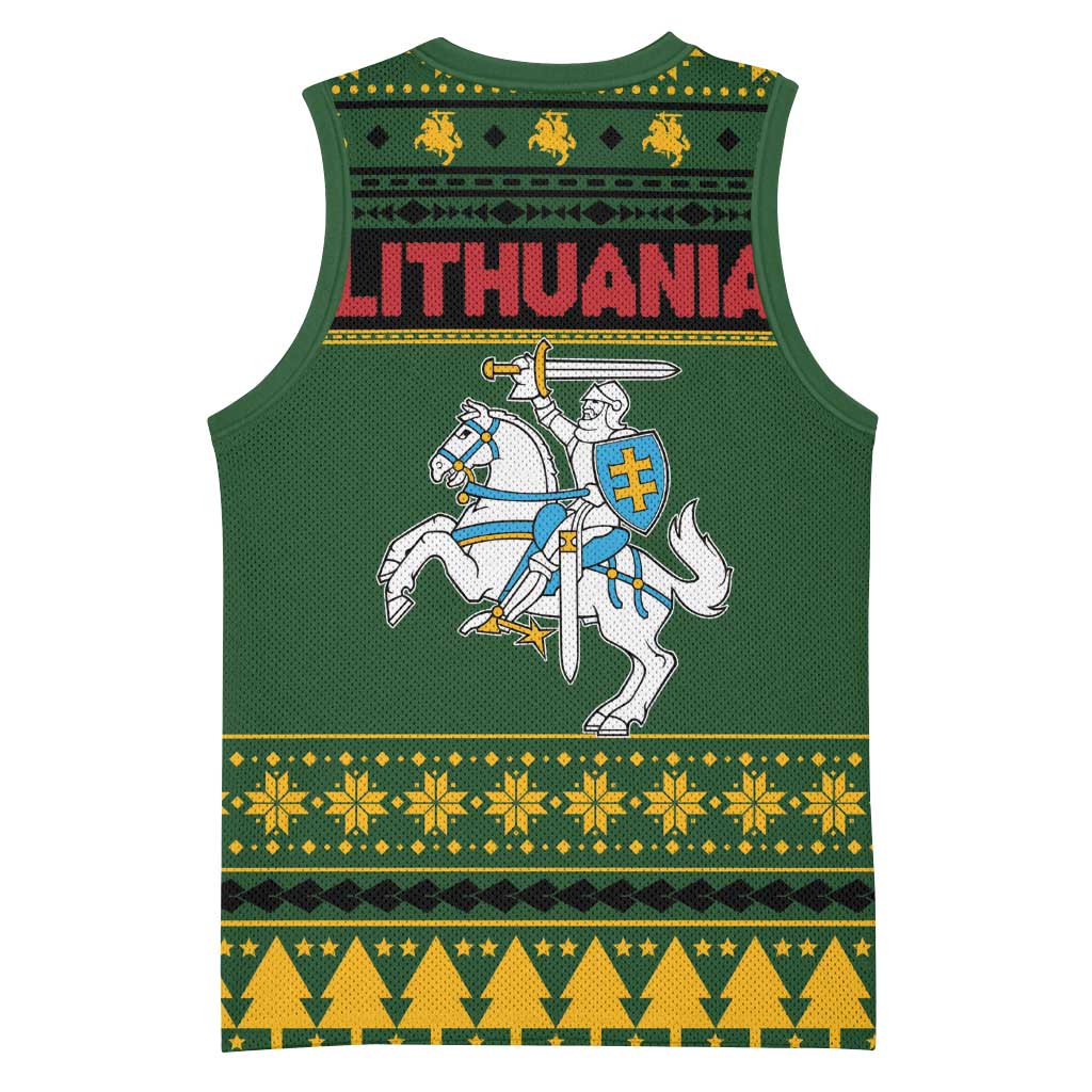 Lithuania Christmas Basketball Jersey Coat Of Arms Linksmu Kaledu - Wonder Print Shop