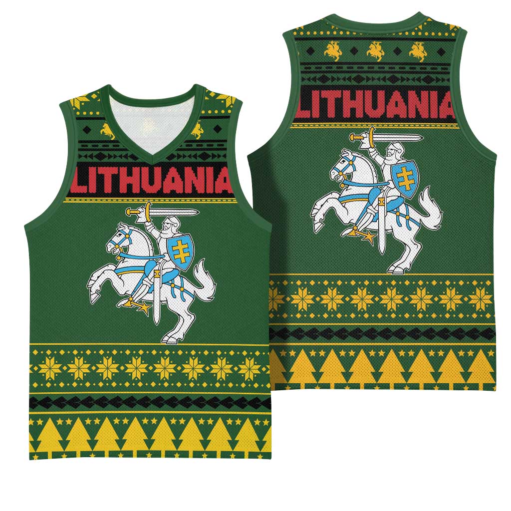 Lithuania Christmas Basketball Jersey Coat Of Arms Linksmu Kaledu - Wonder Print Shop