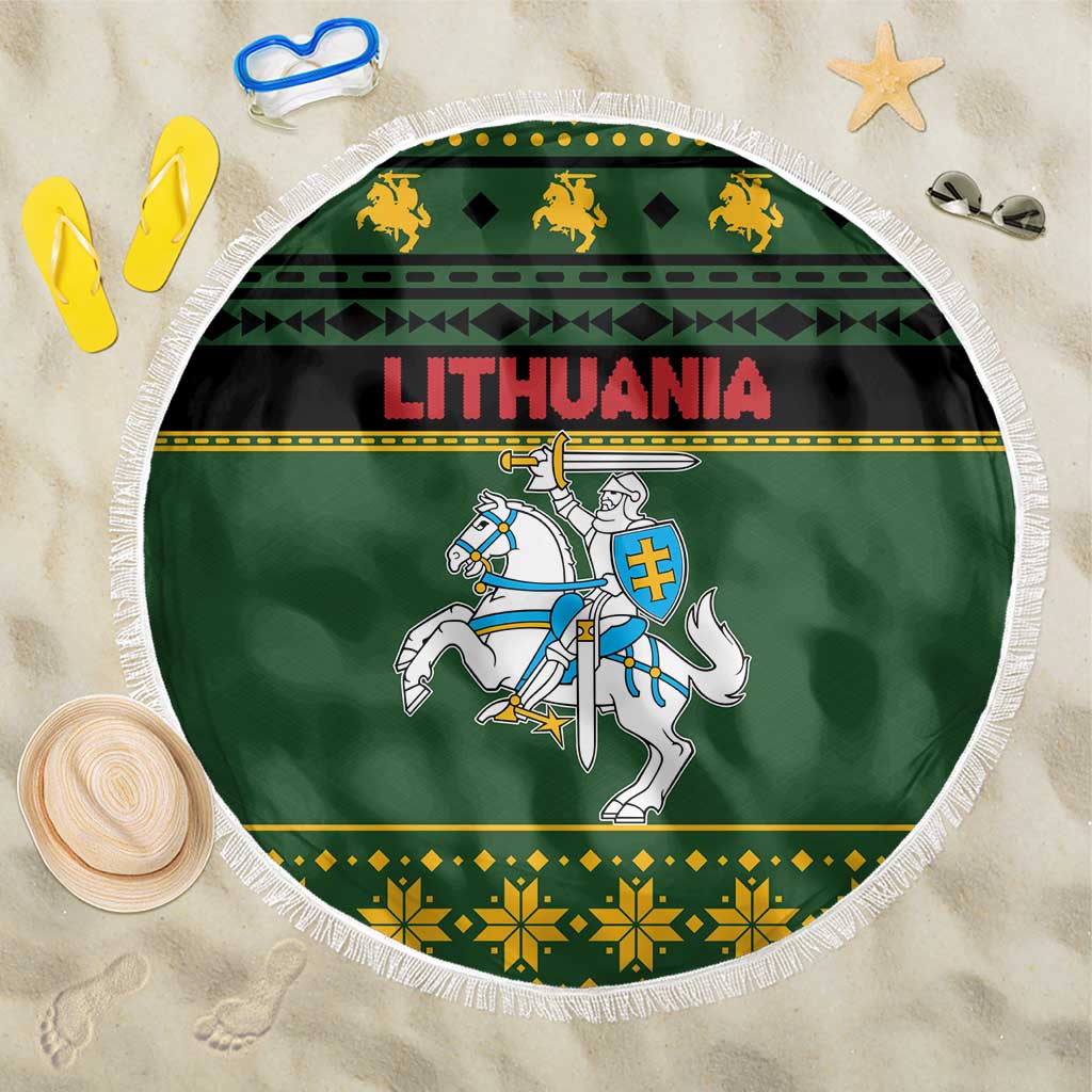 Lithuania Christmas Beach Blanket Coat Of Arms Linksmu Kaledu - Wonder Print Shop