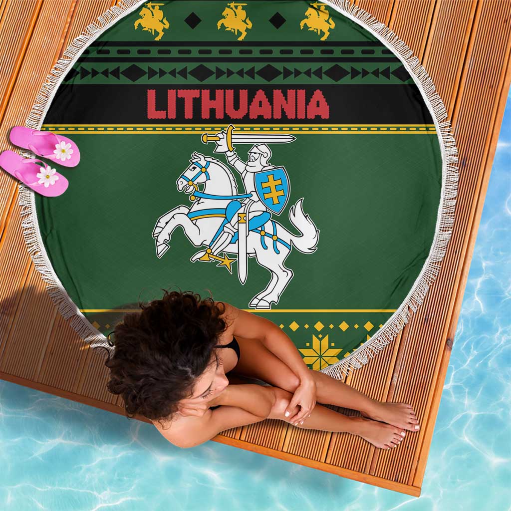 Lithuania Christmas Beach Blanket Coat Of Arms Linksmu Kaledu - Wonder Print Shop