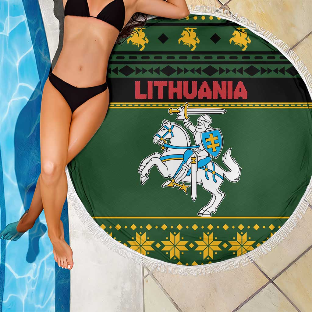 Lithuania Christmas Beach Blanket Coat Of Arms Linksmu Kaledu - Wonder Print Shop