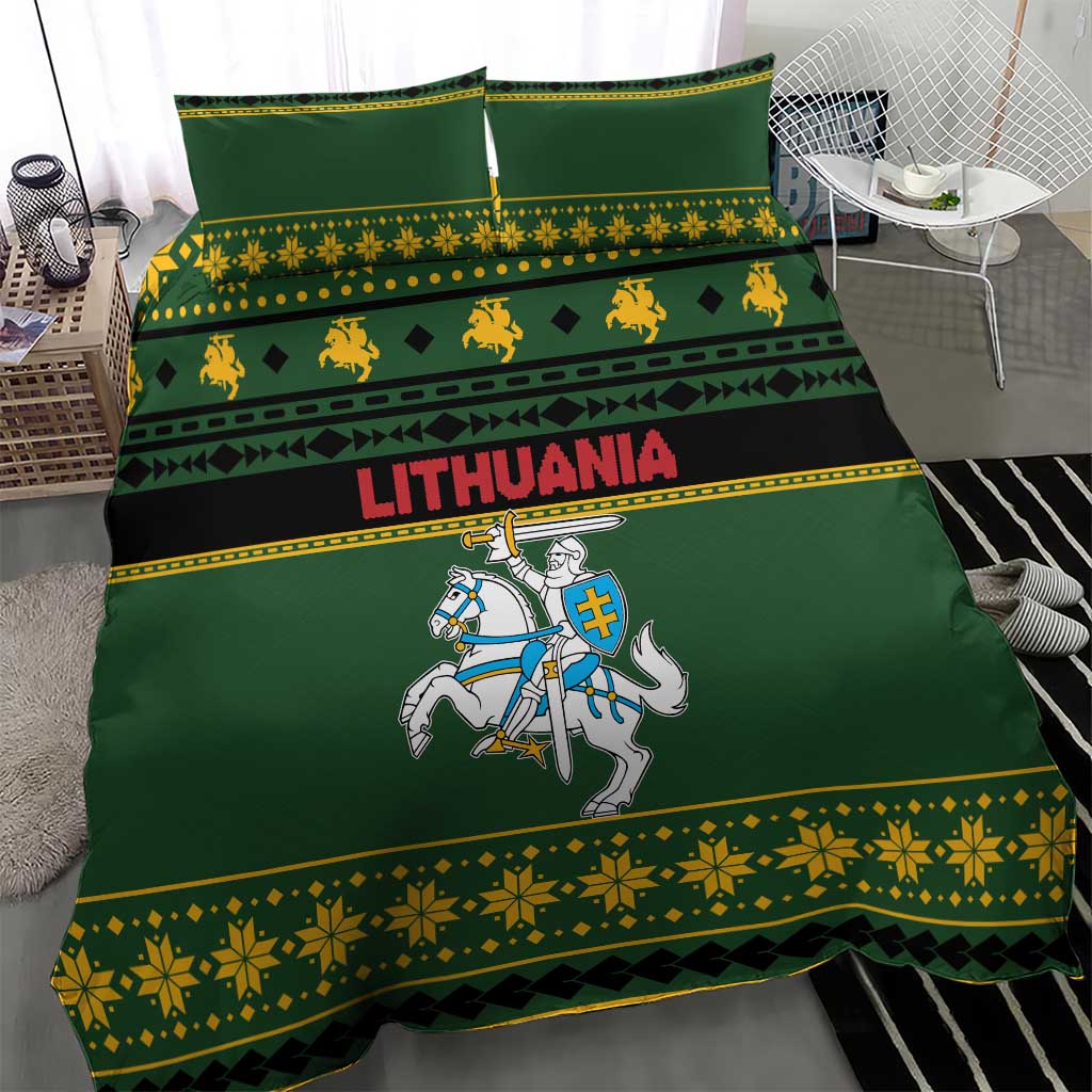 Lithuania Christmas Bedding Set Coat Of Arms Linksmu Kaledu - Wonder Print Shop