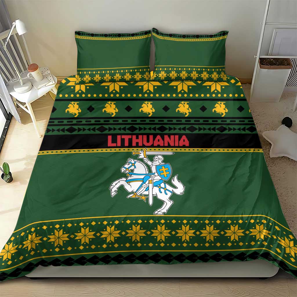Lithuania Christmas Bedding Set Coat Of Arms Linksmu Kaledu - Wonder Print Shop