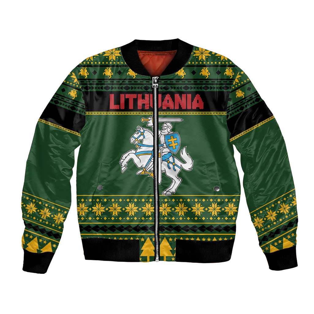 Lithuania Christmas Bomber Jacket Coat Of Arms Linksmu Kaledu - Wonder Print Shop