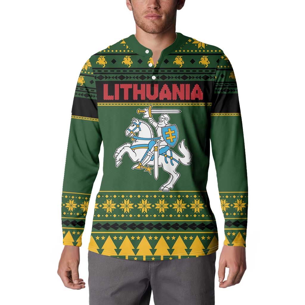 Lithuania Christmas Button Sweatshirt Coat Of Arms Linksmu Kaledu - Wonder Print Shop