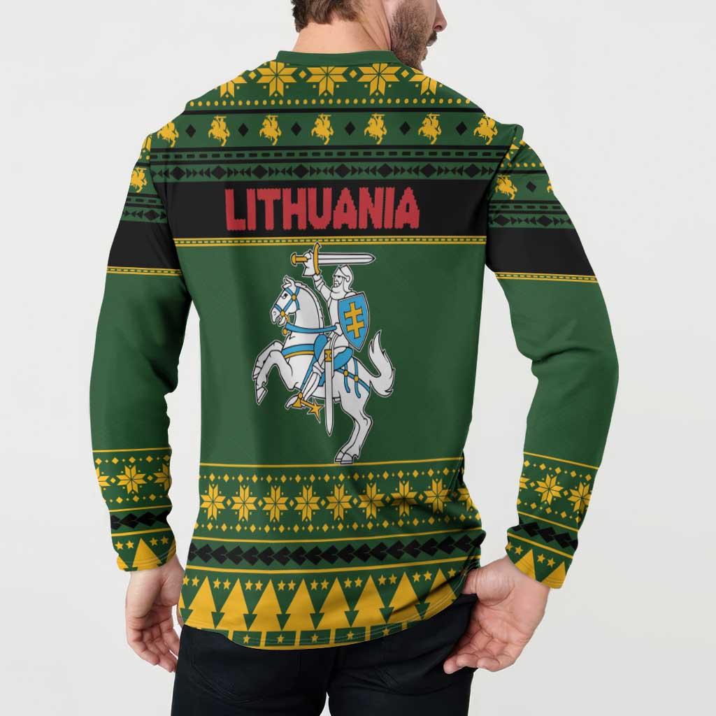 Lithuania Christmas Button Sweatshirt Coat Of Arms Linksmu Kaledu - Wonder Print Shop
