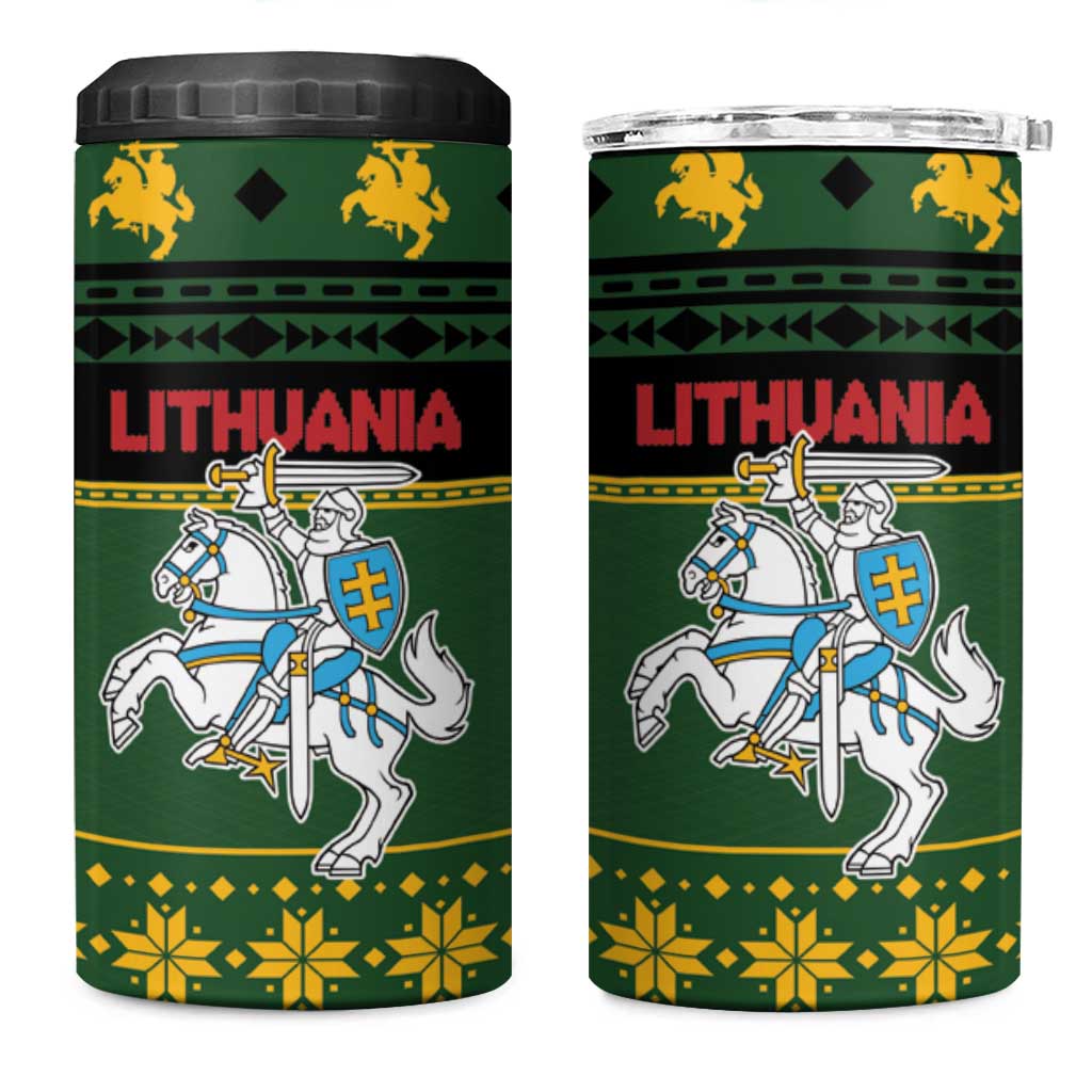Lithuania Christmas 4 in 1 Can Cooler Tumbler Coat Of Arms Linksmu Kaledu - Wonder Print Shop
