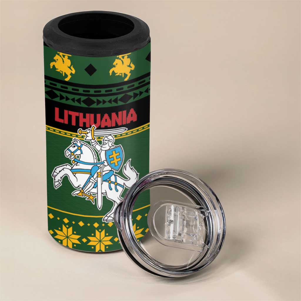 Lithuania Christmas 4 in 1 Can Cooler Tumbler Coat Of Arms Linksmu Kaledu - Wonder Print Shop
