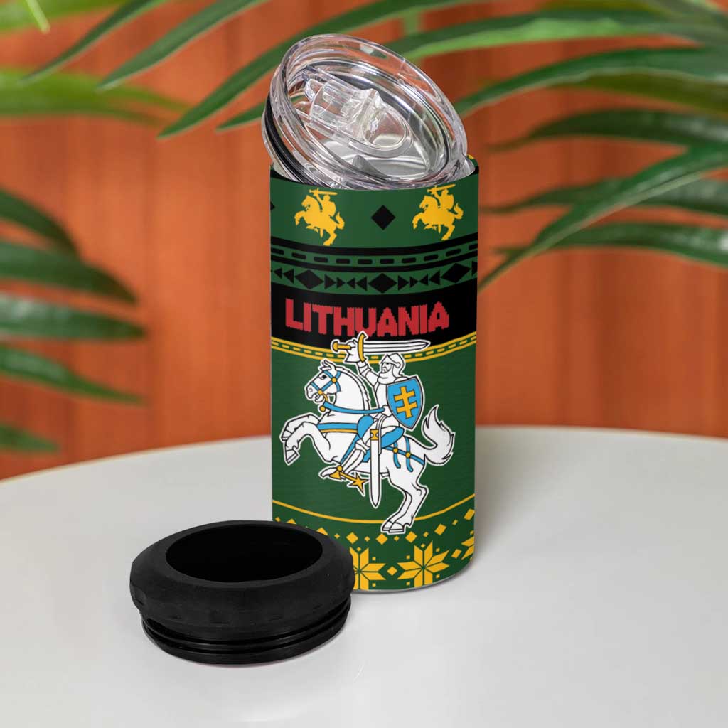 Lithuania Christmas 4 in 1 Can Cooler Tumbler Coat Of Arms Linksmu Kaledu - Wonder Print Shop