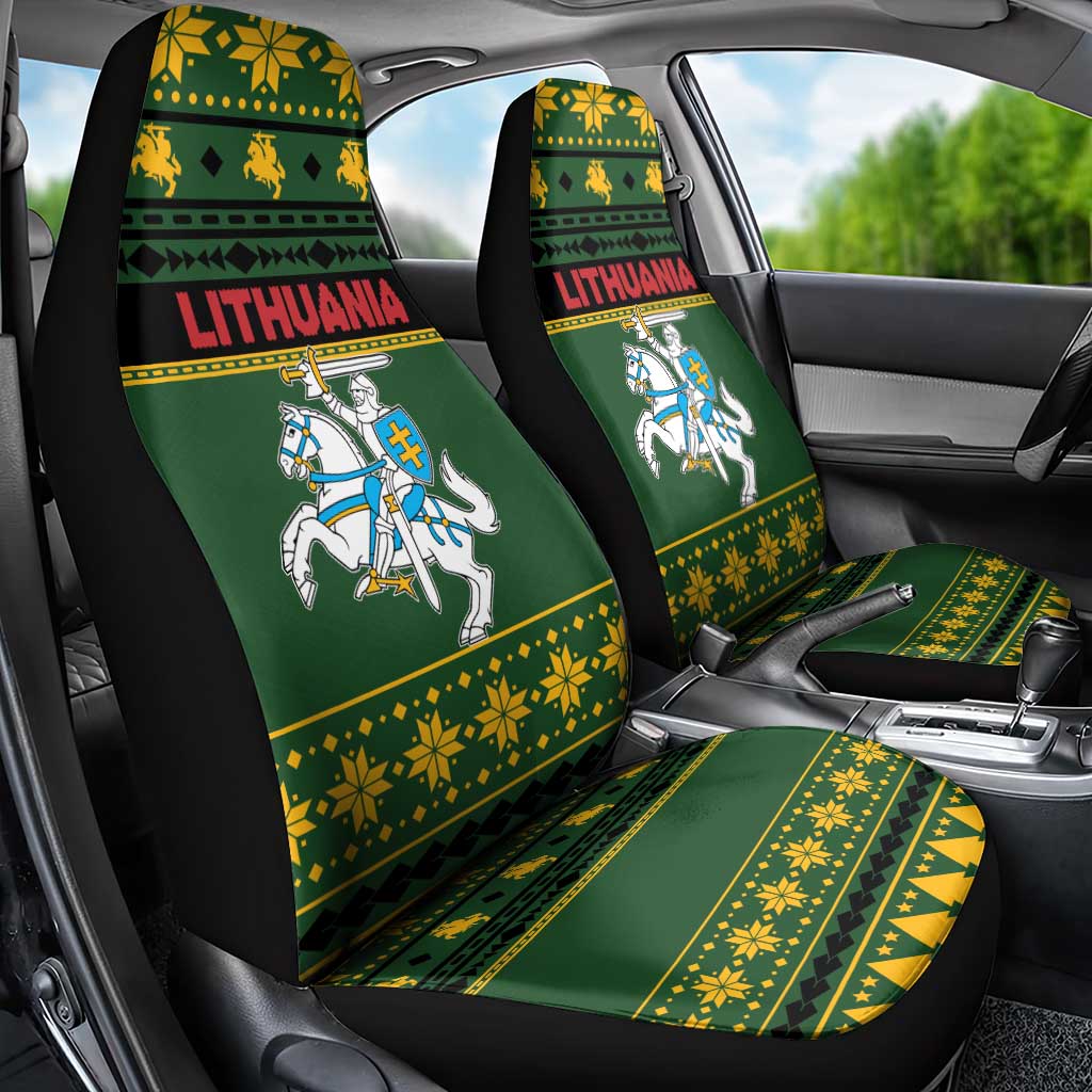 Lithuania Christmas Car Seat Cover Coat Of Arms Linksmu Kaledu - Wonder Print Shop