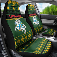 Lithuania Christmas Car Seat Cover Coat Of Arms Linksmu Kaledu - Wonder Print Shop