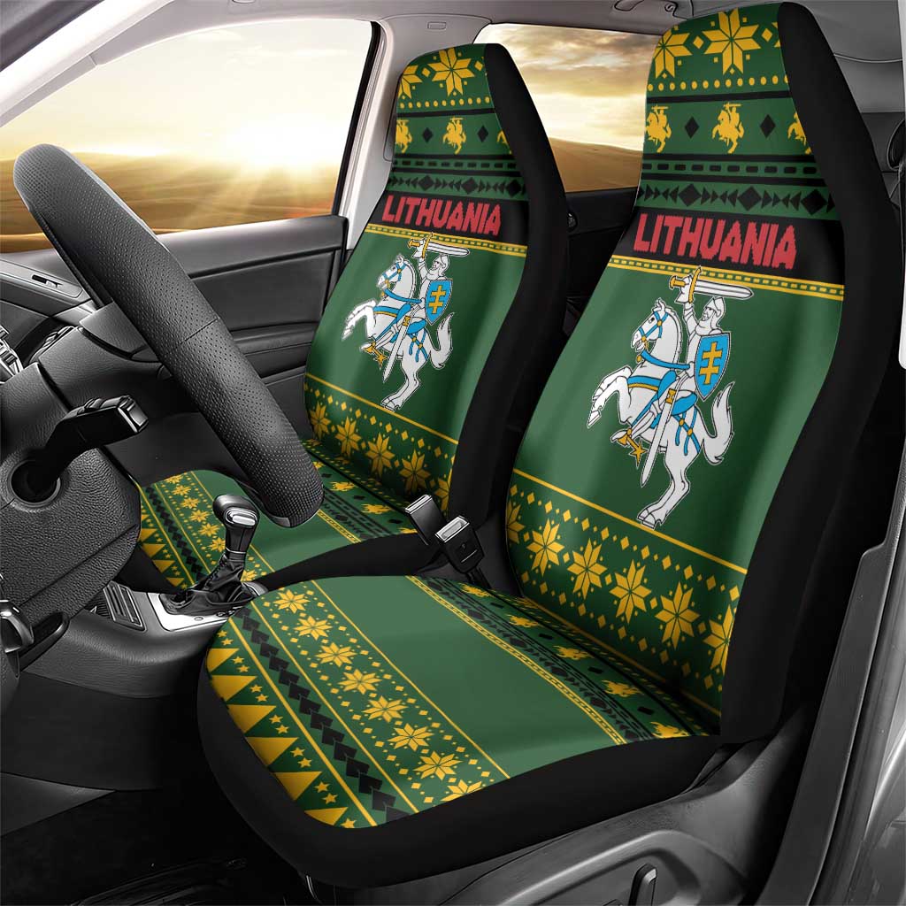 Lithuania Christmas Car Seat Cover Coat Of Arms Linksmu Kaledu - Wonder Print Shop