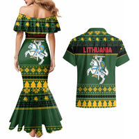 Lithuania Christmas Couples Matching Mermaid Dress and Hawaiian Shirt Coat Of Arms Linksmu Kaledu - Wonder Print Shop