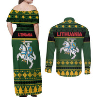 Lithuania Christmas Couples Matching Off Shoulder Maxi Dress and Long Sleeve Button Shirt Coat Of Arms Linksmu Kaledu - Wonder Print Shop