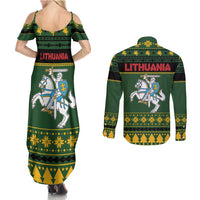 Lithuania Christmas Couples Matching Summer Maxi Dress and Long Sleeve Button Shirt Coat Of Arms Linksmu Kaledu - Wonder Print Shop