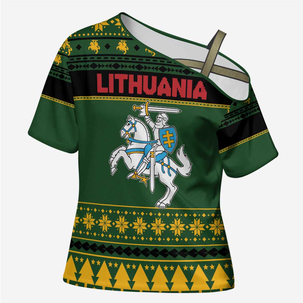 Lithuania Christmas Cross Shoulder Shirt Coat Of Arms Linksmu Kaledu - Wonder Print Shop