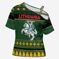 Lithuania Christmas Cross Shoulder Shirt Coat Of Arms Linksmu Kaledu - Wonder Print Shop