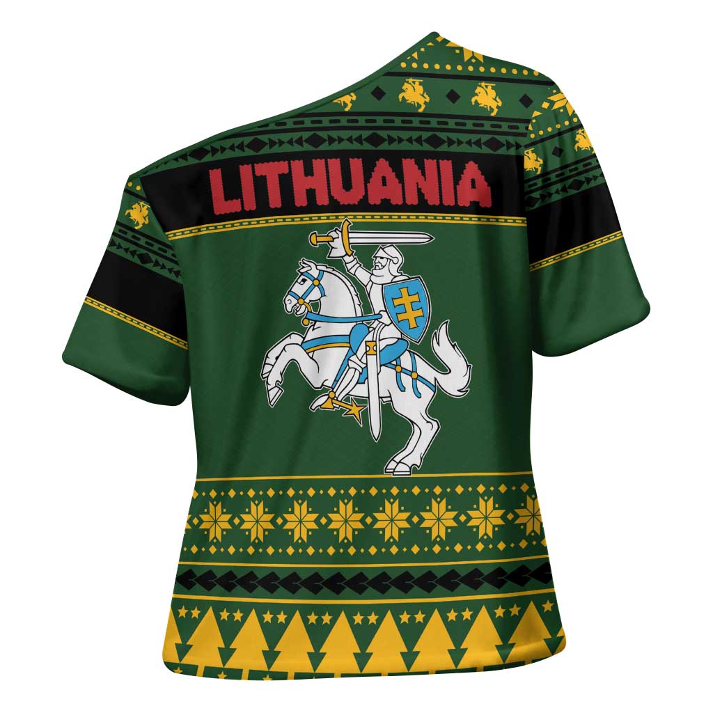Lithuania Christmas Cross Shoulder Shirt Coat Of Arms Linksmu Kaledu - Wonder Print Shop