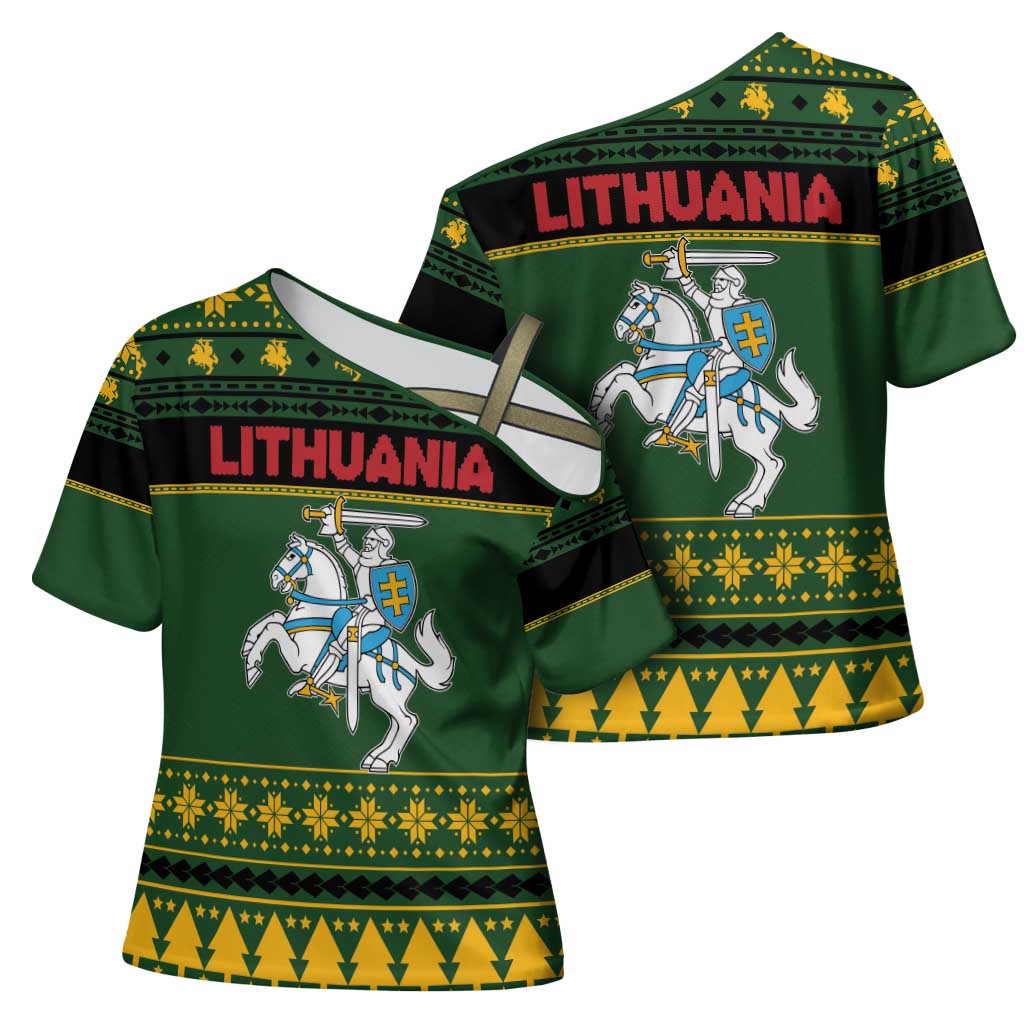 Lithuania Christmas Cross Shoulder Shirt Coat Of Arms Linksmu Kaledu - Wonder Print Shop