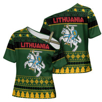 Lithuania Christmas Cross Shoulder Shirt Coat Of Arms Linksmu Kaledu - Wonder Print Shop