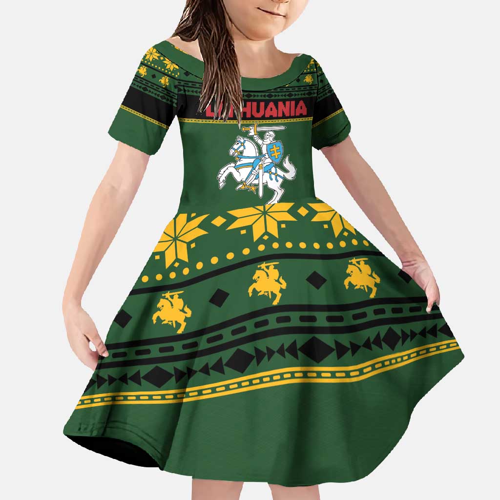 Lithuania Christmas Family Matching Long Sleeve Bodycon Dress and Hawaiian Shirt Coat Of Arms Linksmu Kaledu - Wonder Print Shop