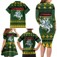 Lithuania Christmas Family Matching Long Sleeve Bodycon Dress and Hawaiian Shirt Coat Of Arms Linksmu Kaledu - Wonder Print Shop