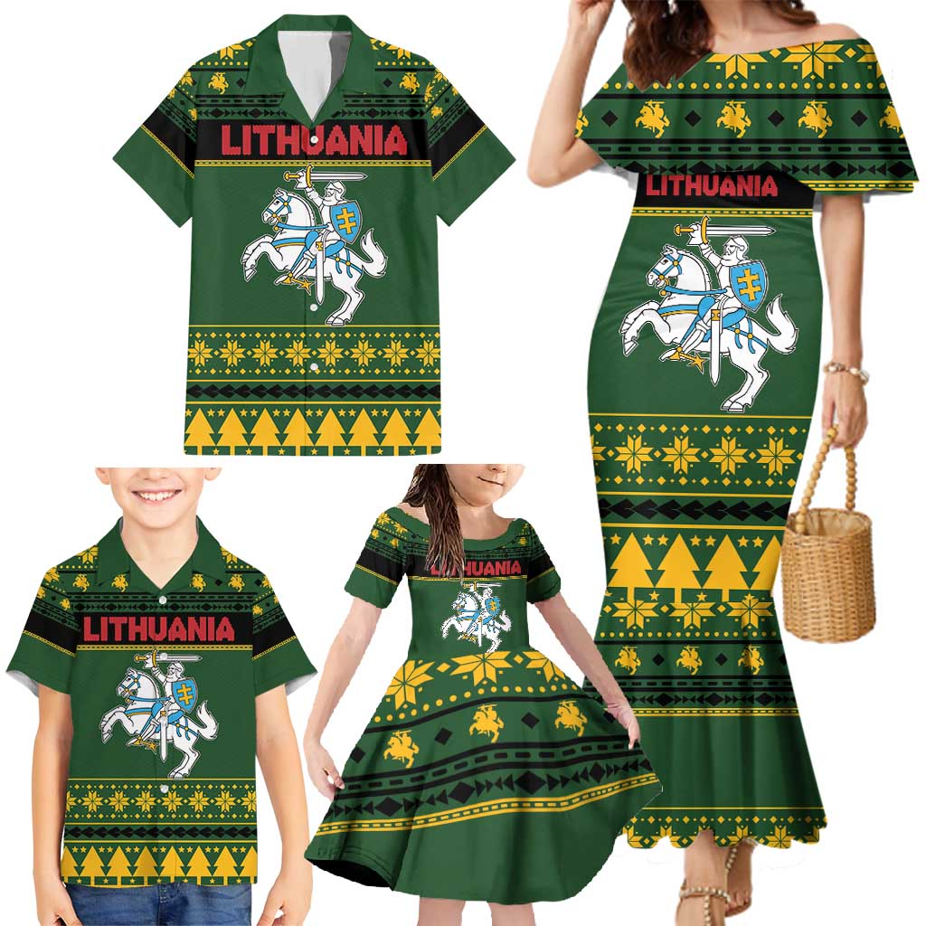 Lithuania Christmas Family Matching Mermaid Dress and Hawaiian Shirt Coat Of Arms Linksmu Kaledu - Wonder Print Shop