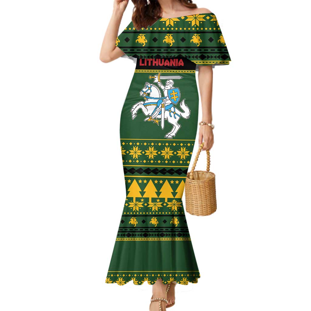 Lithuania Christmas Family Matching Mermaid Dress and Hawaiian Shirt Coat Of Arms Linksmu Kaledu - Wonder Print Shop