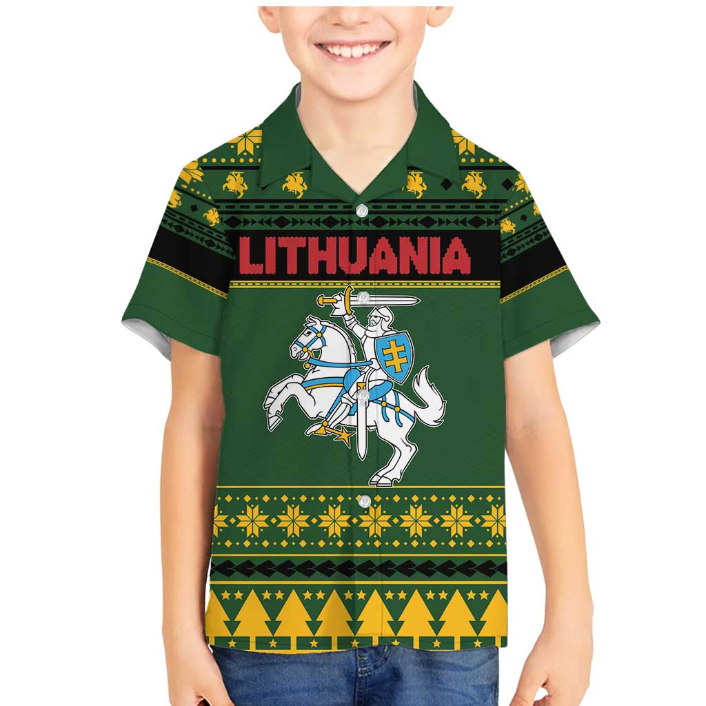 Lithuania Christmas Family Matching Mermaid Dress and Hawaiian Shirt Coat Of Arms Linksmu Kaledu - Wonder Print Shop