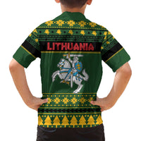 Lithuania Christmas Family Matching Off The Shoulder Long Sleeve Dress and Hawaiian Shirt Coat Of Arms Linksmu Kaledu - Wonder Print Shop