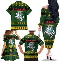 Lithuania Christmas Family Matching Off The Shoulder Long Sleeve Dress and Hawaiian Shirt Coat Of Arms Linksmu Kaledu - Wonder Print Shop