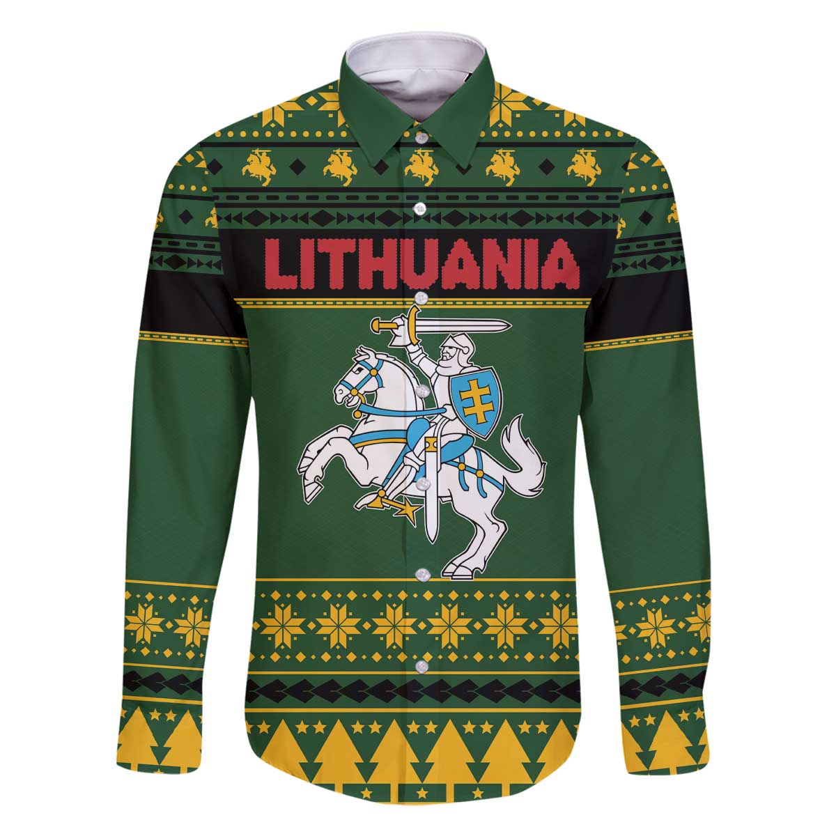 Lithuania Christmas Family Matching Off The Shoulder Long Sleeve Dress and Hawaiian Shirt Coat Of Arms Linksmu Kaledu - Wonder Print Shop