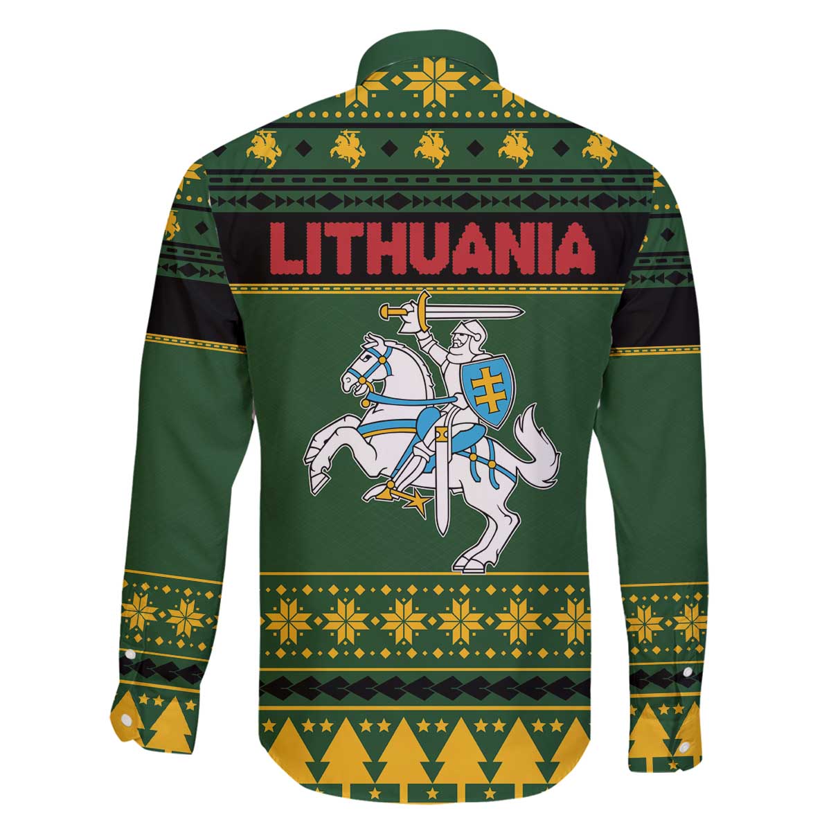 Lithuania Christmas Family Matching Off The Shoulder Long Sleeve Dress and Hawaiian Shirt Coat Of Arms Linksmu Kaledu - Wonder Print Shop