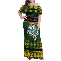 Lithuania Christmas Family Matching Off Shoulder Maxi Dress and Hawaiian Shirt Coat Of Arms Linksmu Kaledu - Wonder Print Shop