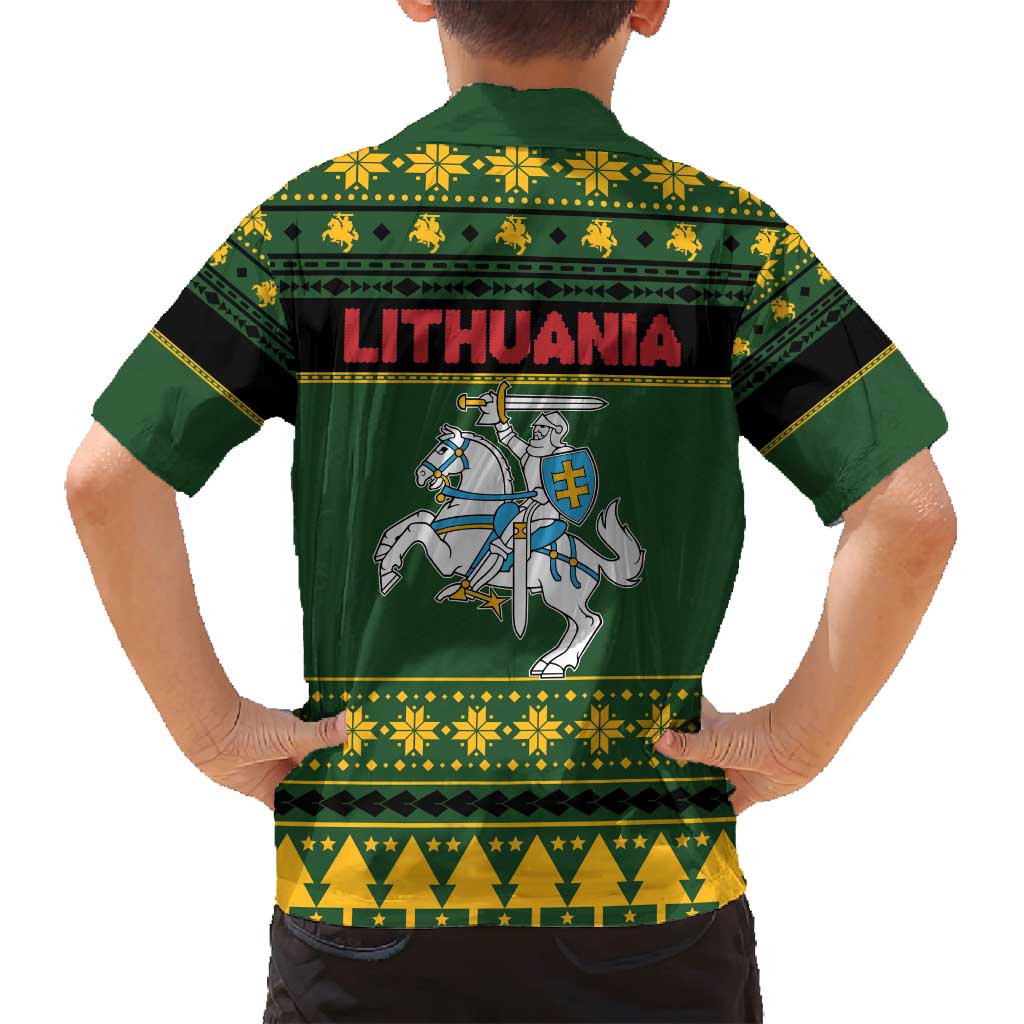 Lithuania Christmas Family Matching Off Shoulder Short Dress and Hawaiian Shirt Coat Of Arms Linksmu Kaledu - Wonder Print Shop