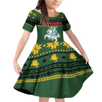 Lithuania Christmas Family Matching Off Shoulder Short Dress and Hawaiian Shirt Coat Of Arms Linksmu Kaledu - Wonder Print Shop