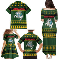 Lithuania Christmas Family Matching Puletasi and Hawaiian Shirt Coat Of Arms Linksmu Kaledu - Wonder Print Shop