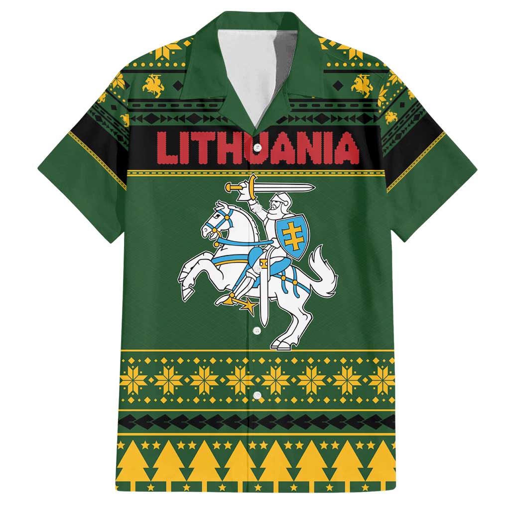Lithuania Christmas Family Matching Puletasi and Hawaiian Shirt Coat Of Arms Linksmu Kaledu - Wonder Print Shop
