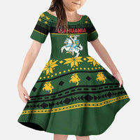 Lithuania Christmas Family Matching Short Sleeve Bodycon Dress and Hawaiian Shirt Coat Of Arms Linksmu Kaledu - Wonder Print Shop