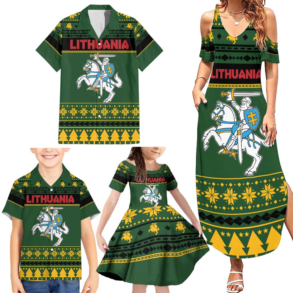 Lithuania Christmas Family Matching Summer Maxi Dress and Hawaiian Shirt Coat Of Arms Linksmu Kaledu - Wonder Print Shop