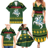 Lithuania Christmas Family Matching Summer Maxi Dress and Hawaiian Shirt Coat Of Arms Linksmu Kaledu - Wonder Print Shop