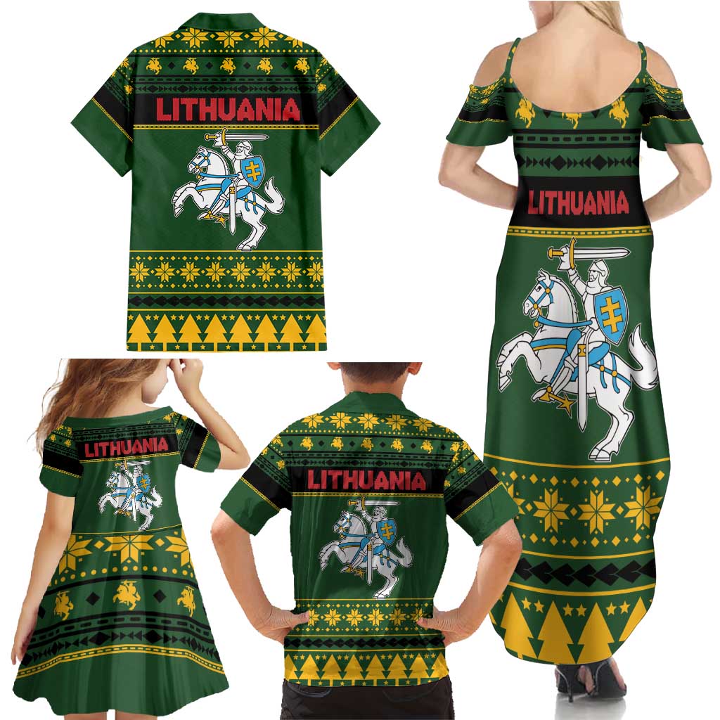 Lithuania Christmas Family Matching Summer Maxi Dress and Hawaiian Shirt Coat Of Arms Linksmu Kaledu - Wonder Print Shop