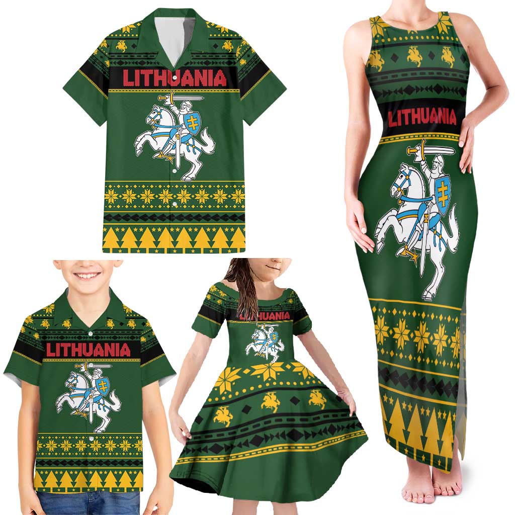 Lithuania Christmas Family Matching Tank Maxi Dress and Hawaiian Shirt Coat Of Arms Linksmu Kaledu - Wonder Print Shop
