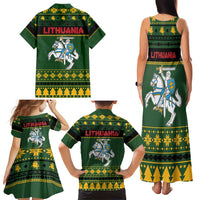 Lithuania Christmas Family Matching Tank Maxi Dress and Hawaiian Shirt Coat Of Arms Linksmu Kaledu - Wonder Print Shop