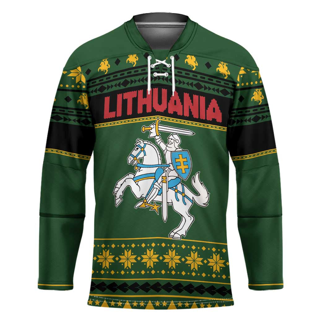 Lithuania Christmas Hockey Jersey Coat Of Arms Linksmu Kaledu - Wonder Print Shop