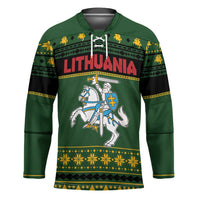 Lithuania Christmas Hockey Jersey Coat Of Arms Linksmu Kaledu - Wonder Print Shop