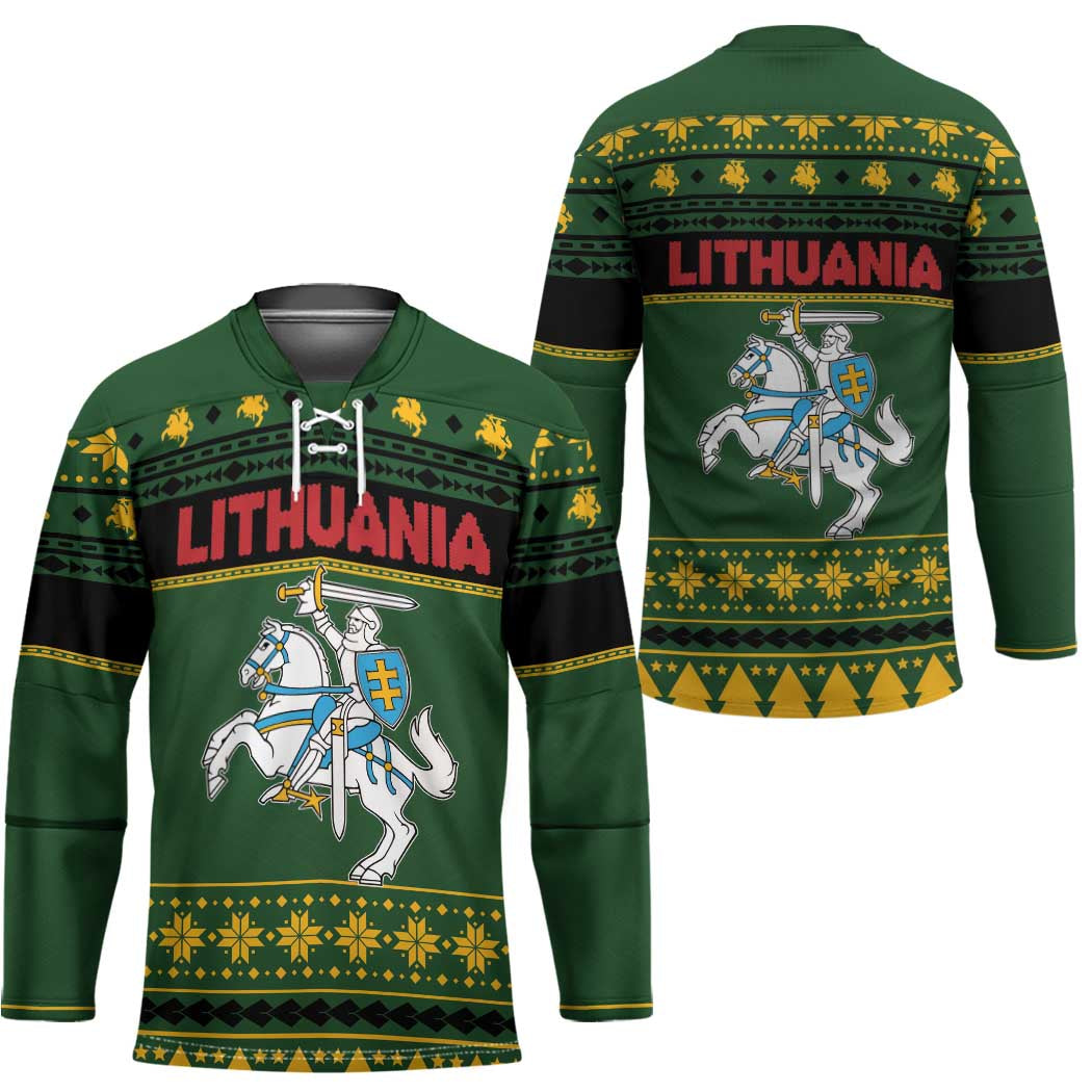Lithuania Christmas Hockey Jersey Coat Of Arms Linksmu Kaledu - Wonder Print Shop